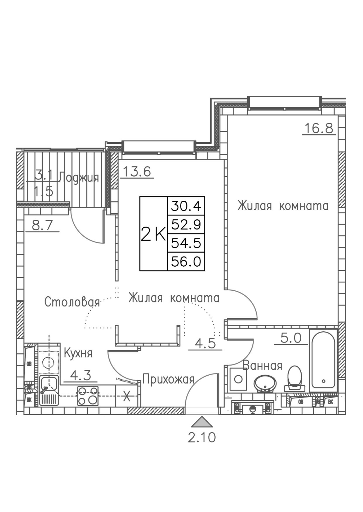 ЖК Гринхилс (Greenhills), 2-комн кв 56,0 м2, за 9 072 000 ₽, 3 этаж