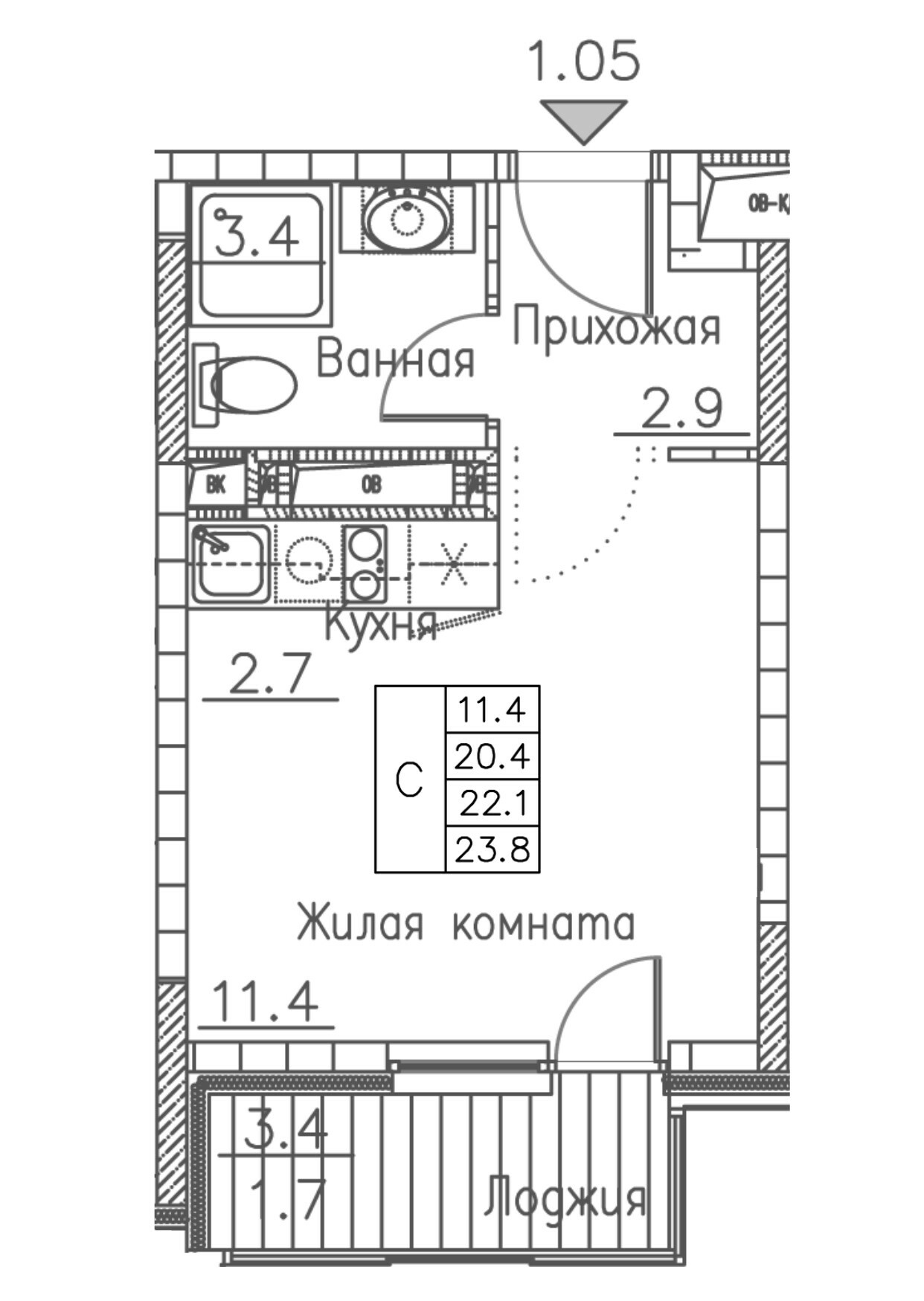 ЖК Гринхилс (Greenhills), Студия 23,8 м2, за 4 870 533 ₽