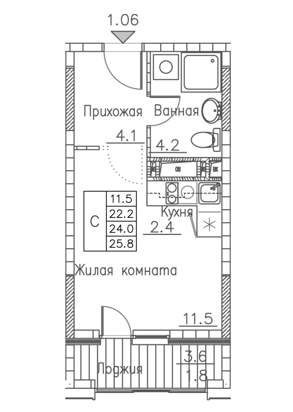 ЖК Гринхилс (Greenhills), Студия 25,8 м2, за 5 124 315 ₽, 10 этаж