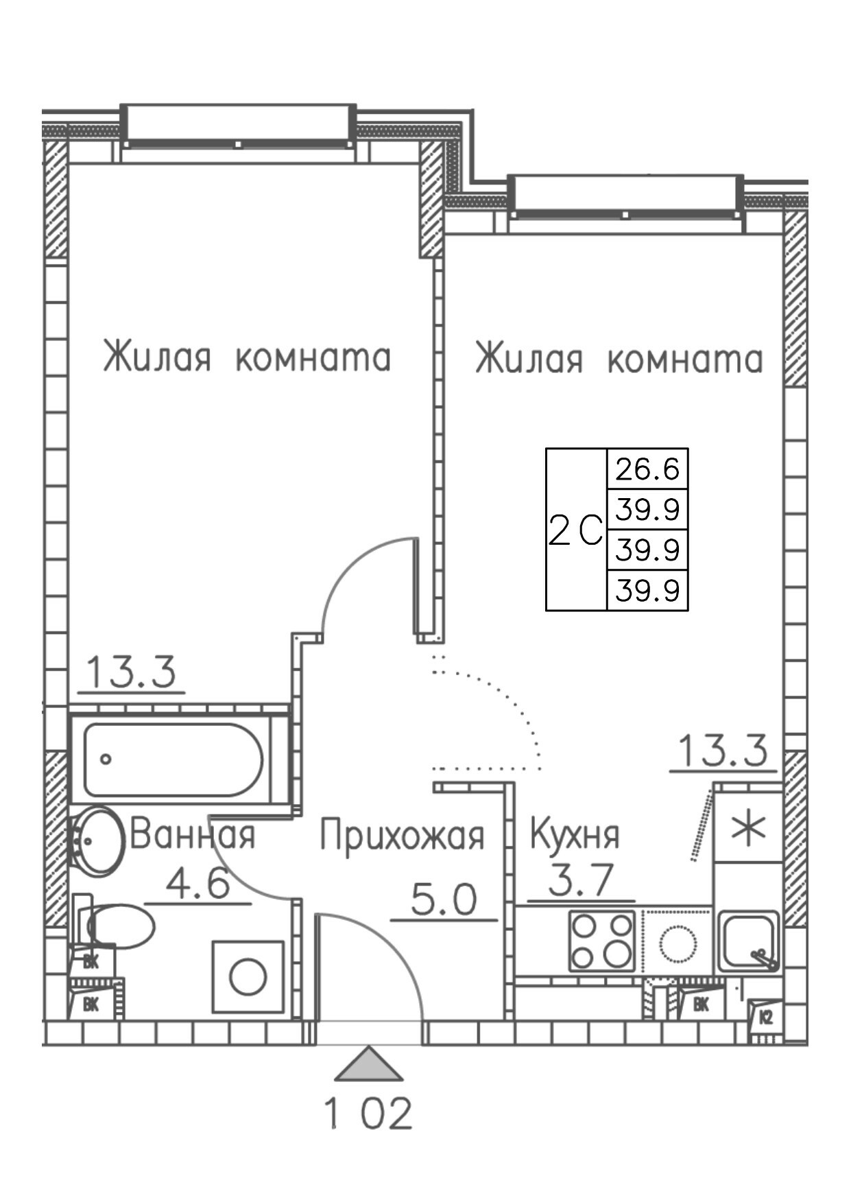 ЖК Гринхилс (Greenhills), 2-комн кв 39,9 м2, за 6 208 032 ₽, 1 этаж