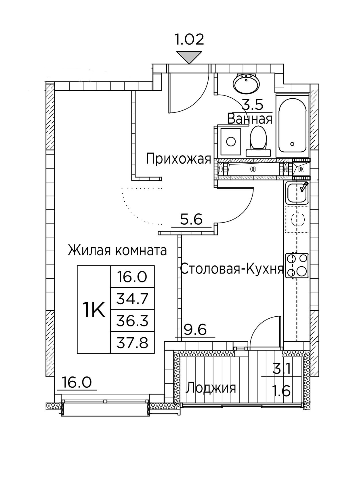 ЖК Гринхилс (Greenhills), 1-комн кв 37,8 м2, за 6 888 694 ₽, 4 этаж