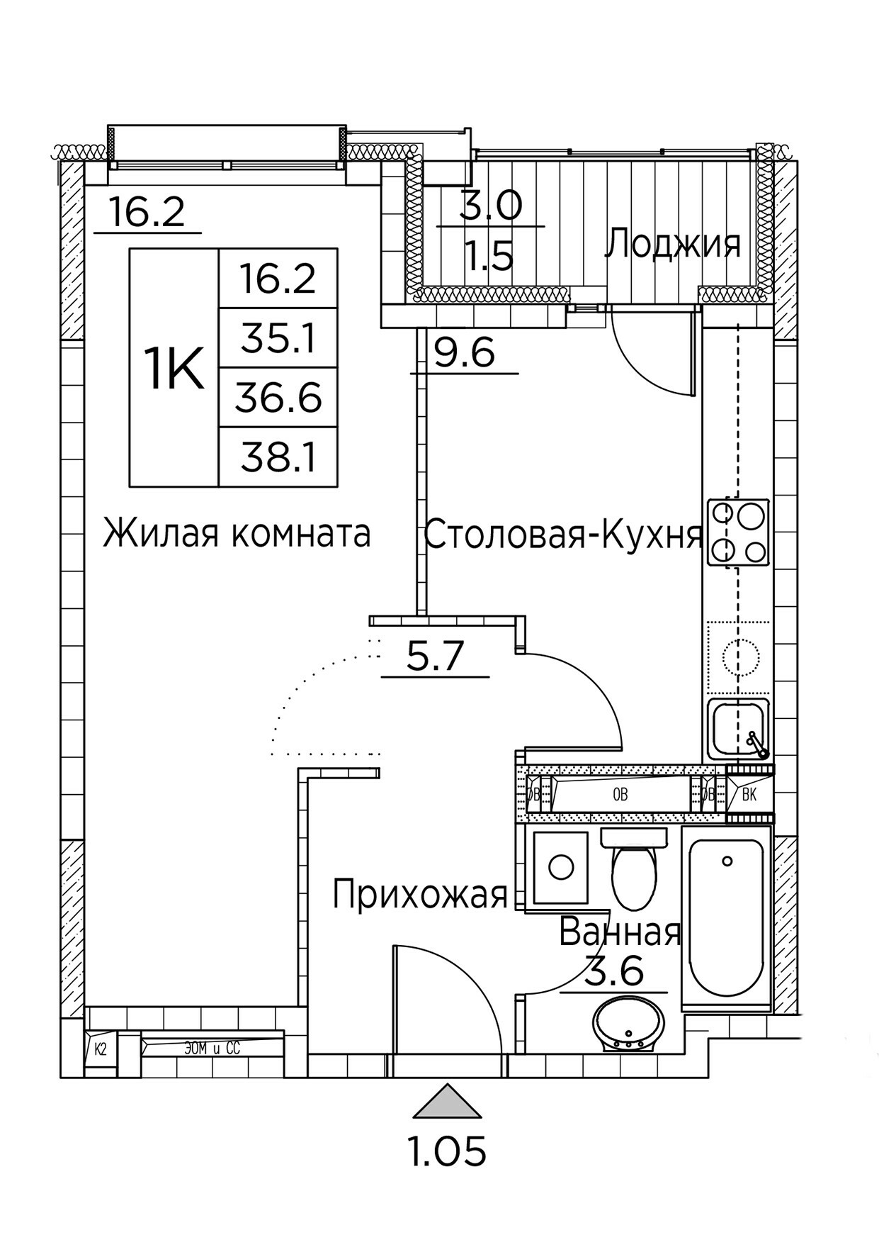 ЖК Гринхилс (Greenhills), 1-комн кв 38,1 м2, за 6 943 367 ₽, 4 этаж