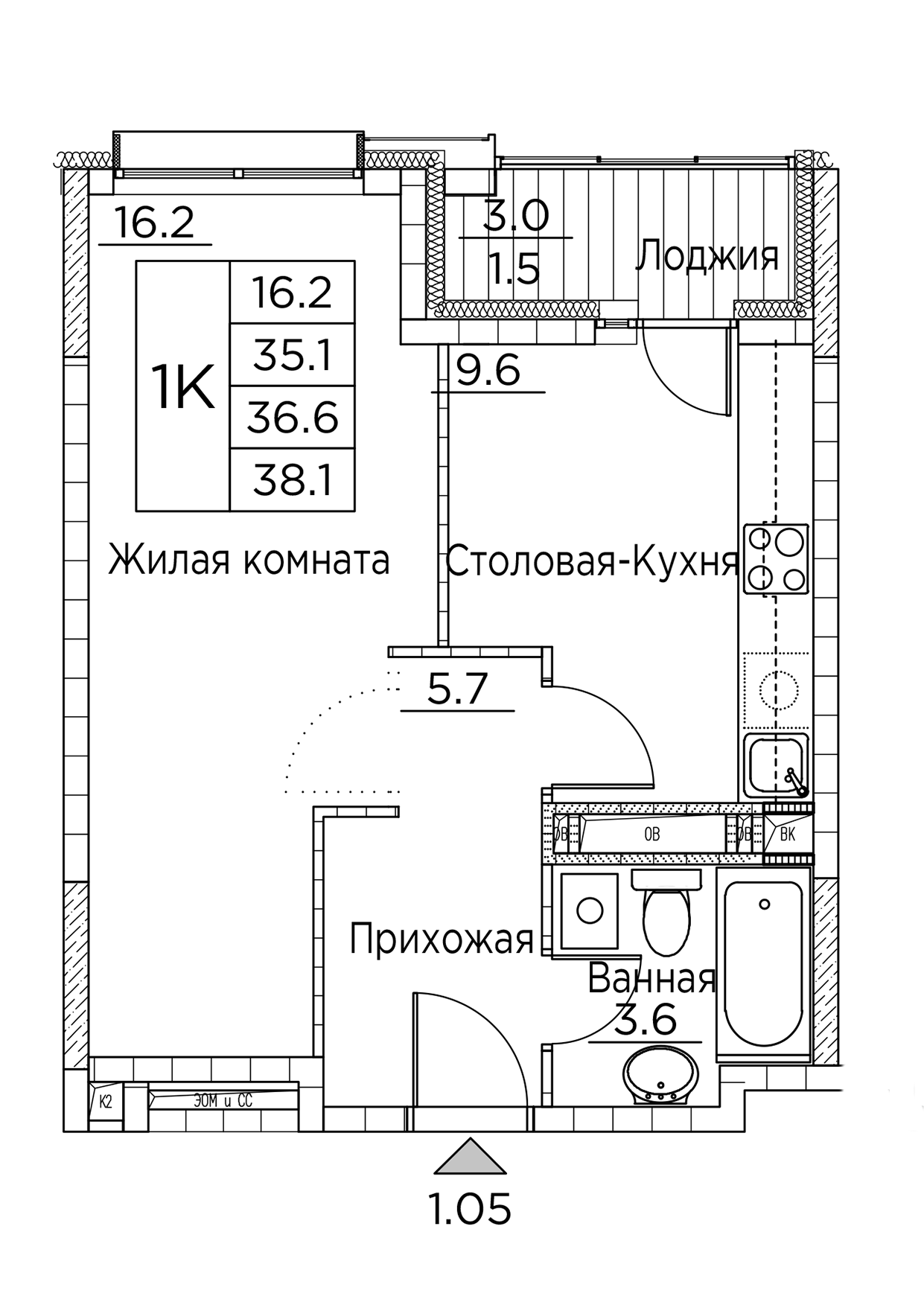 ЖК Гринхилс (Greenhills), 1-комн кв 38,1 м2, за 6 943 367 ₽, 4 этаж