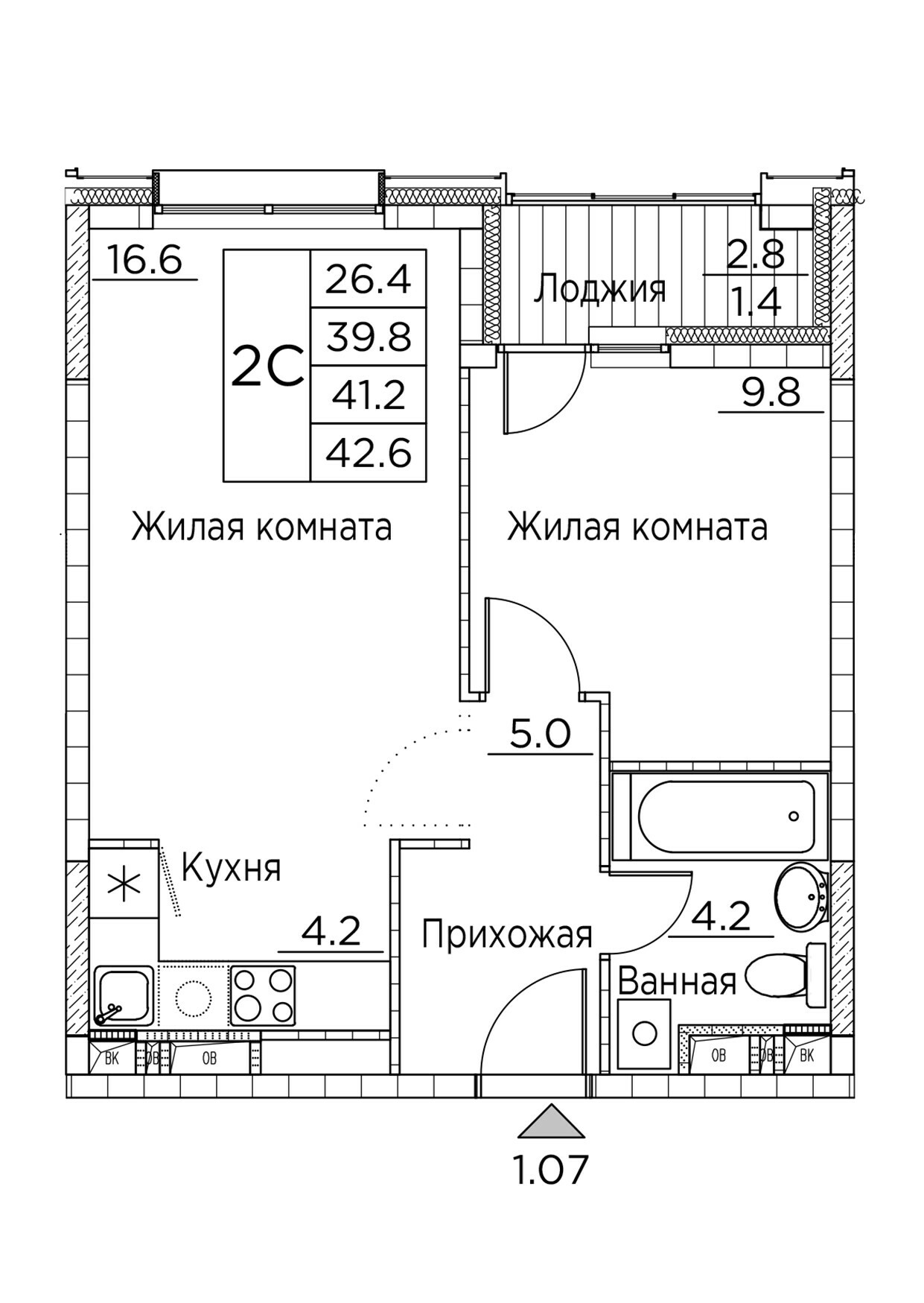 ЖК Гринхилс (Greenhills), 2-комн кв 42,6 м2, за 7 685 945 ₽, 4 этаж