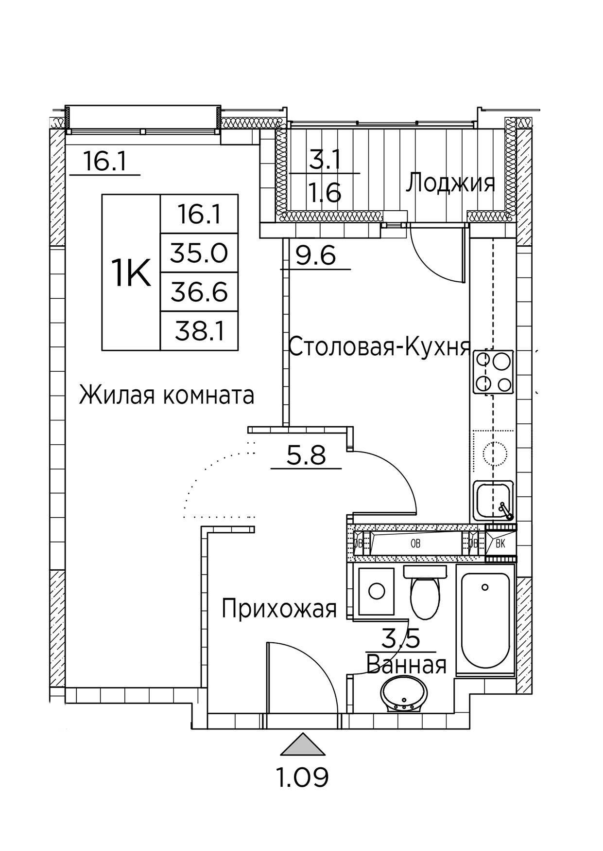 ЖК Гринхилс (Greenhills), 1-комн кв 38,1 м2, за 6 943 367 ₽, 4 этаж