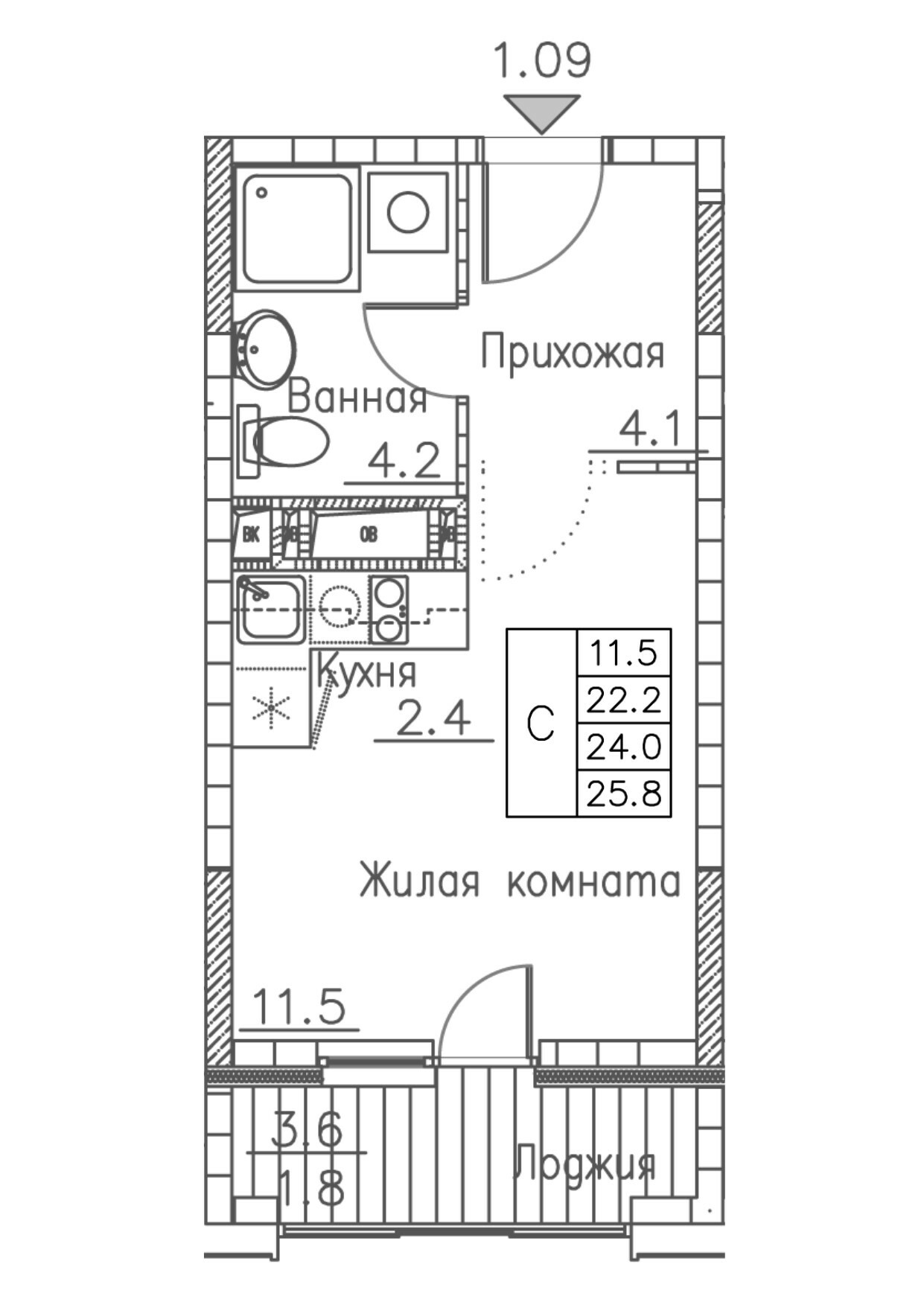 ЖК Гринхилс (Greenhills), Студия 25,8 м2, за 4 836 052 ₽