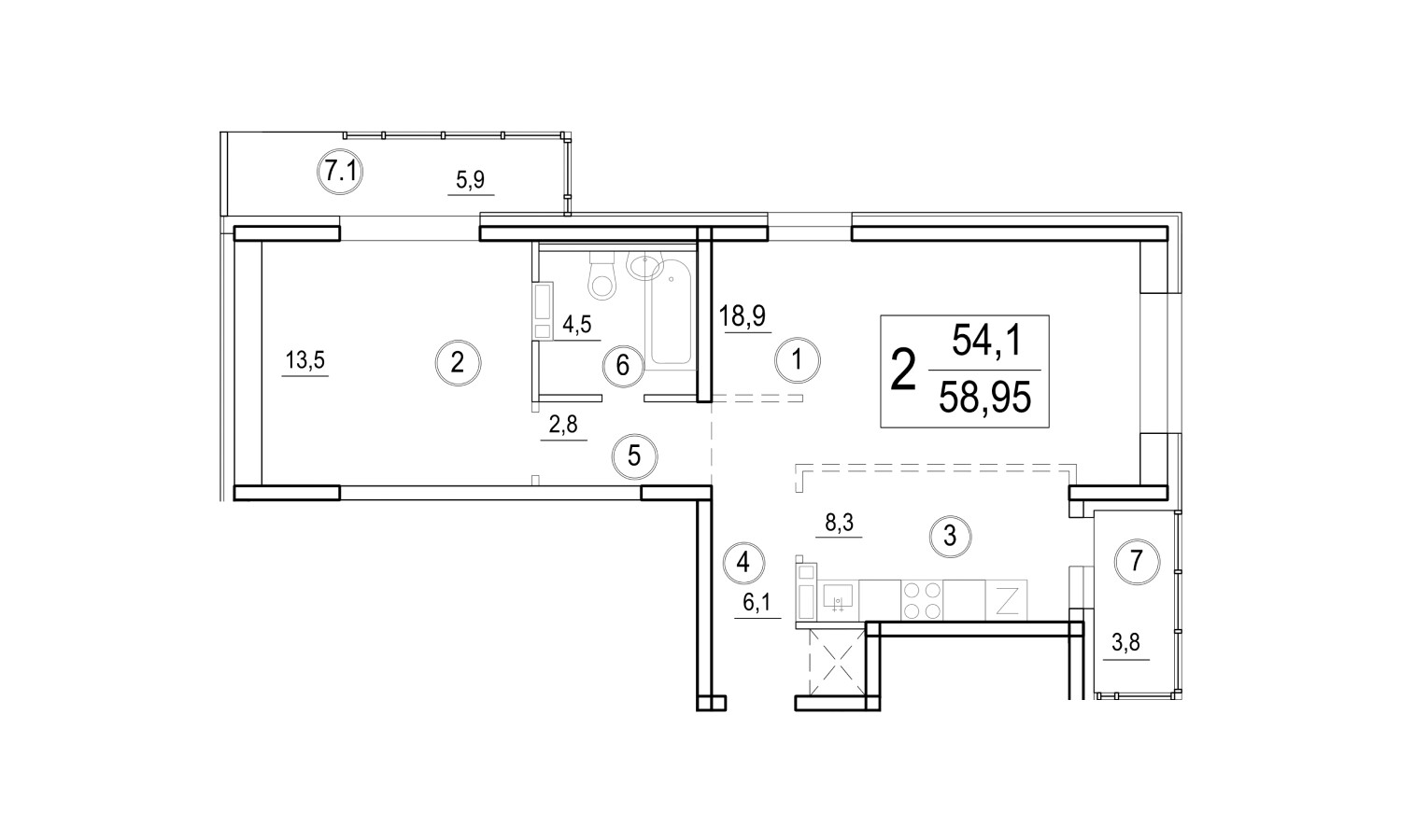 ЖК Домино, 2-комн кв 58,95 м2, за 8 760 220 ₽, 3 этаж