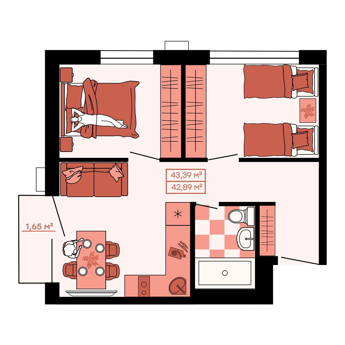 ЖК Клубный (Жилой квартал Suncity), 3-комн кв 43,39 м2, за 6 725 450 ₽, 3 этаж