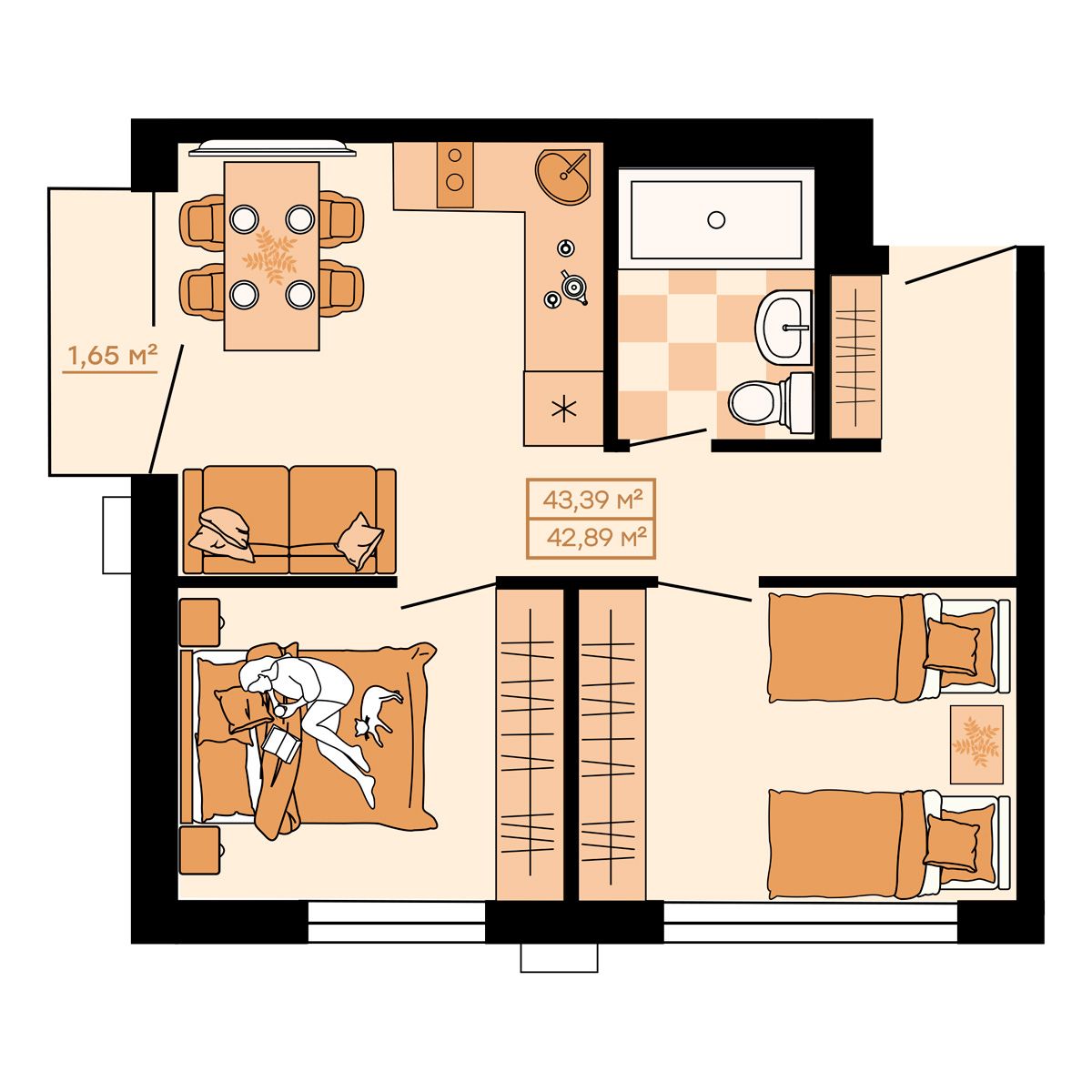 ЖК Клубный (Жилой квартал Suncity), 3-комн кв 43,39 м2, за 6 334 940 ₽, 4 этаж