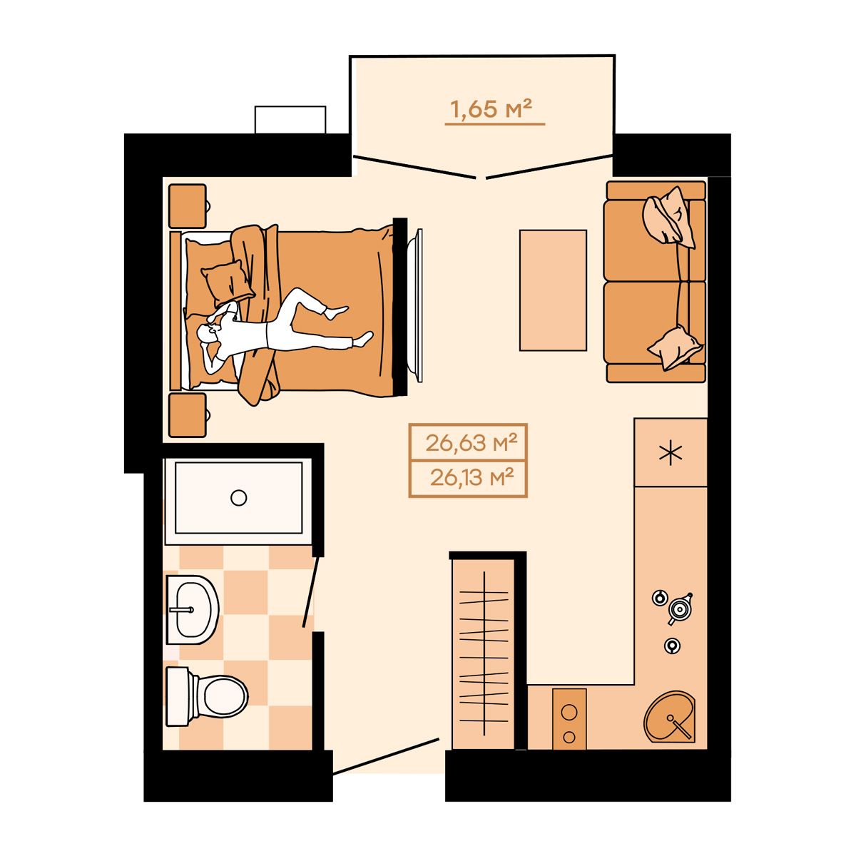 Доступные планировки в ЖК Клубный (Жилой квартал Suncity), 26,63 м2