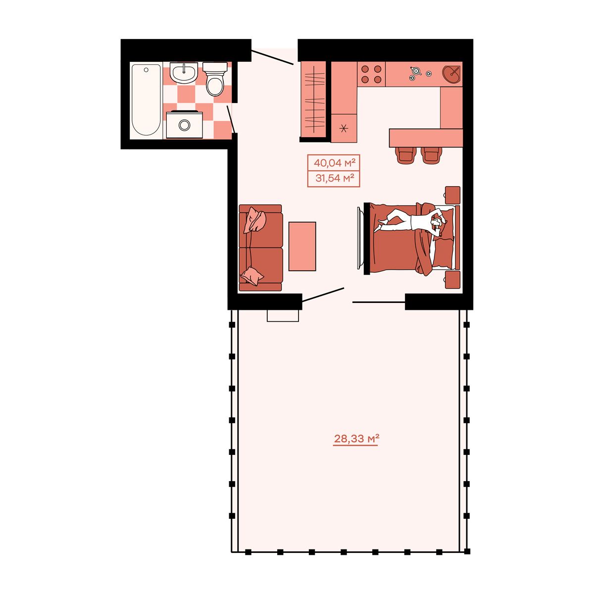 ЖК Клубный (Жилой квартал Suncity), 1-комн кв 40,04 м2, за 5 785 780 ₽, 1 этаж