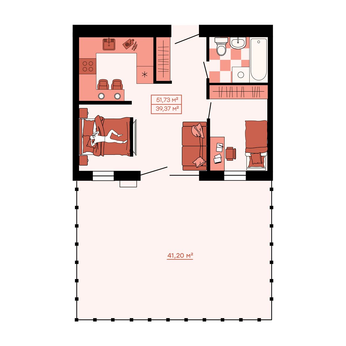 ЖК Клубный (Жилой квартал Suncity), 2-комн кв 51,73 м2, за 7 138 740 ₽, 1 этаж