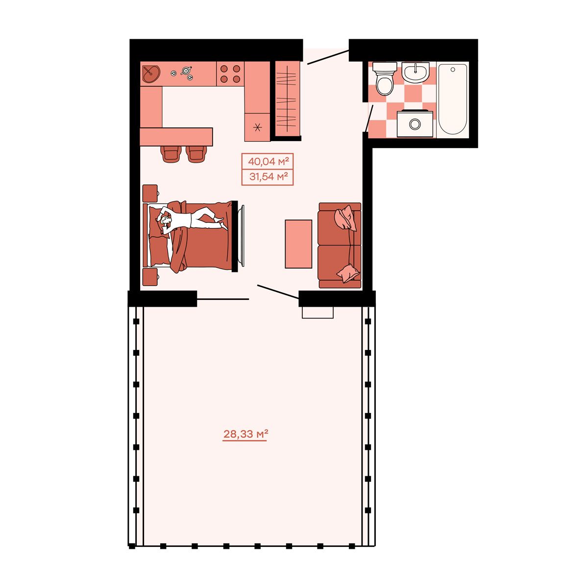 ЖК Клубный (Жилой квартал Suncity), 1-комн кв 40,04 м2, за 5 705 700 ₽, 1 этаж