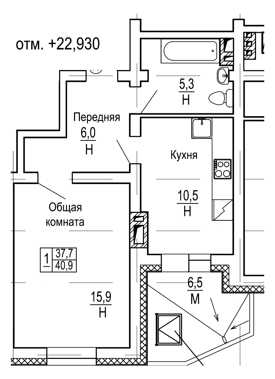 Доступные планировки в ЖК Нагорный, 44,2 м2