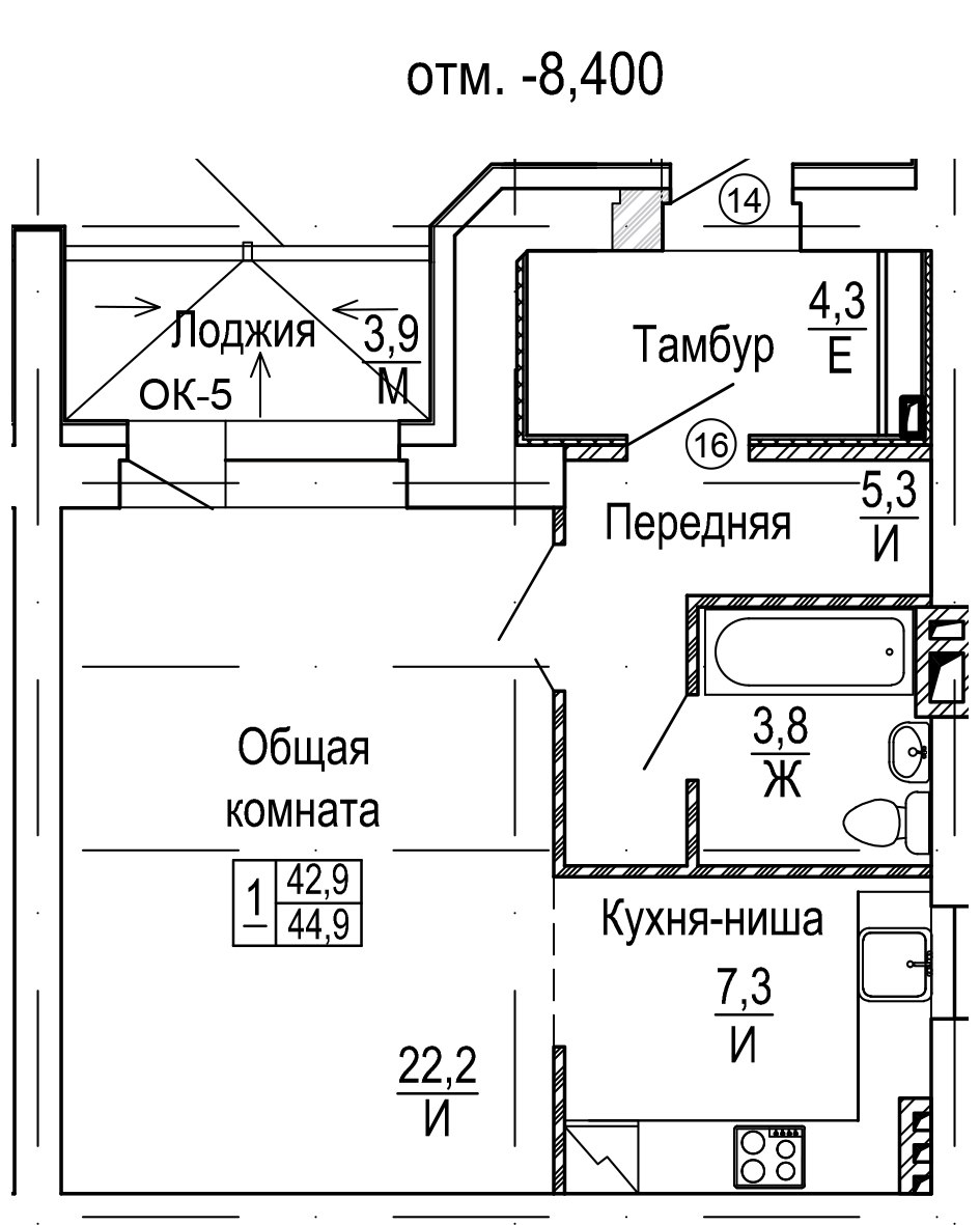 Доступные планировки в ЖК Нагорный, 46,8 м2