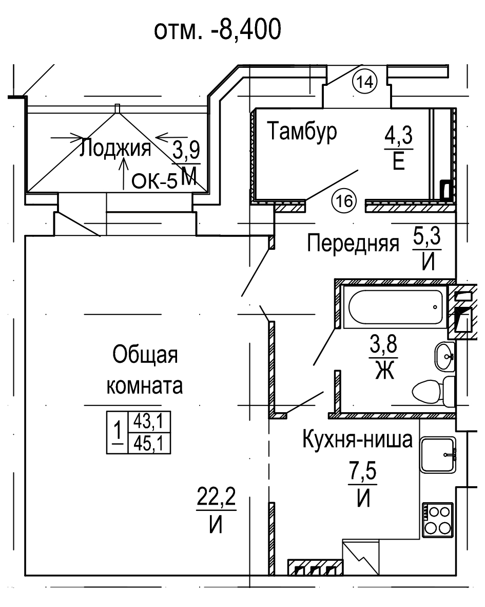 Доступные планировки в ЖК Нагорный, 47,0 м2