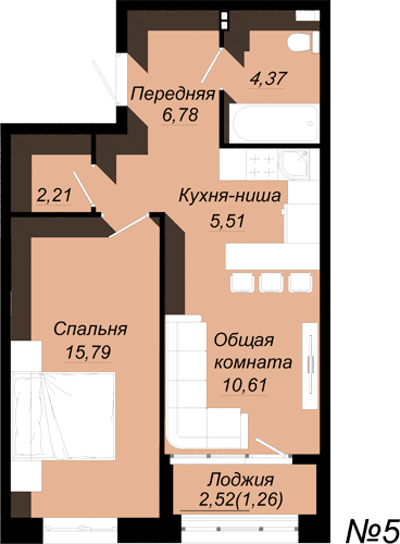 ЖК Находка, 3-комн кв 45,8 м2, за 5 725 000 ₽, 1 этаж