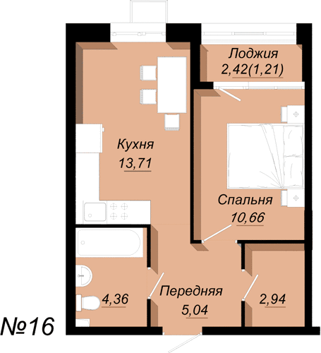 ЖК Находка, 3-комн кв 45,8 м2, за 5 725 000 ₽, 1 этаж