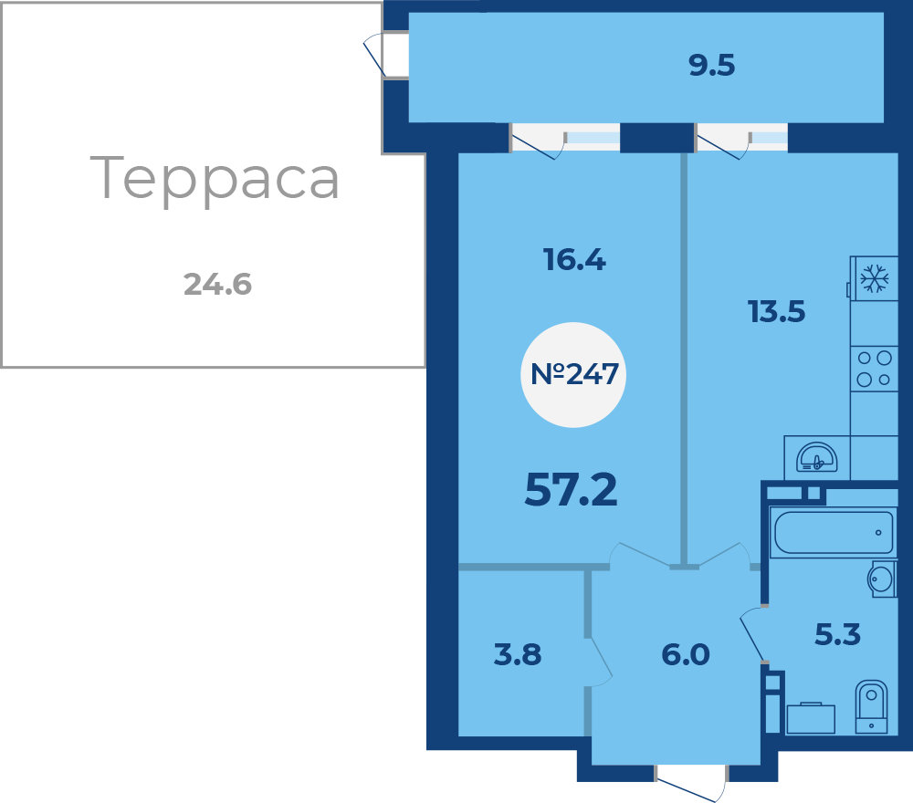 Доступные планировки в ЖК Солярис, 57,2 м2