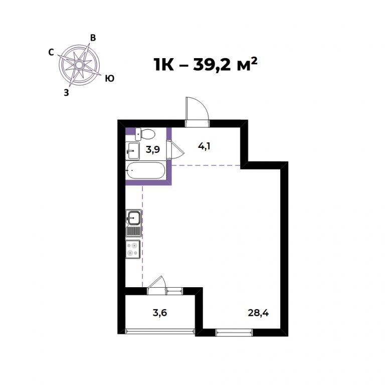 ЖК Стрижи, 1-комн кв 40,21 м2, за 4 520 000 ₽, 4 этаж