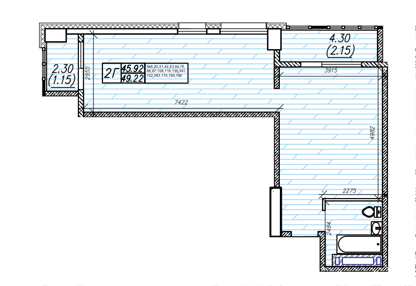 ЖК Суприм, 2-комн кв 49,22 м2, за 9 351 800 ₽, 5 этаж