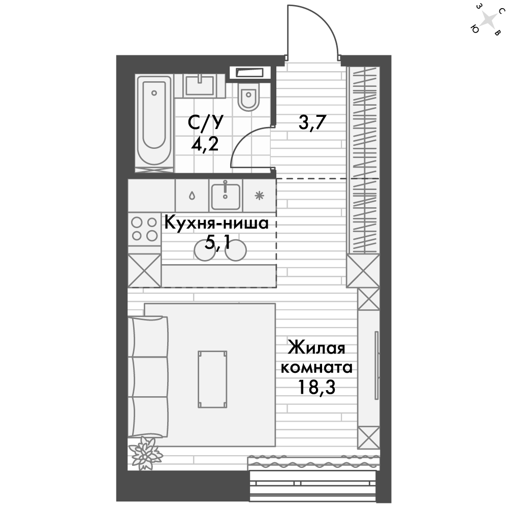 ЖК Философия, 1-комн кв 31,4 м2, за 13 476 731 ₽, 7 этаж