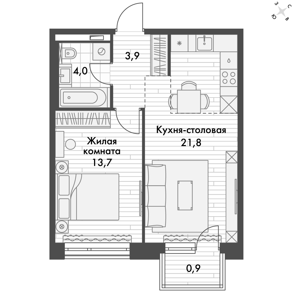 Доступные планировки в ЖК Философия, 31,3 м2