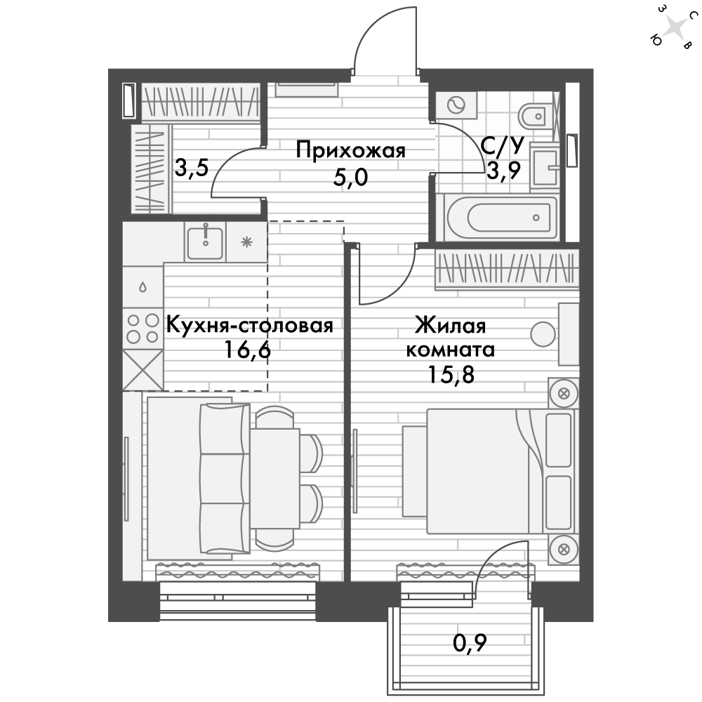 ЖК Философия, 2-комн кв 45,7 м2, за 13 982 985 ₽, 12 этаж