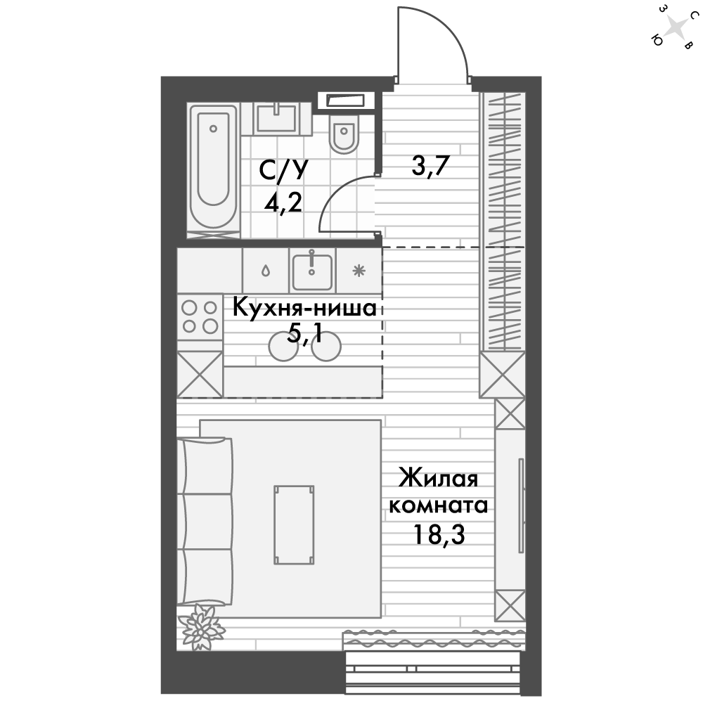 ЖК Философия, 2-комн кв 31,4 м2, за 13 672 885 ₽, 6 этаж