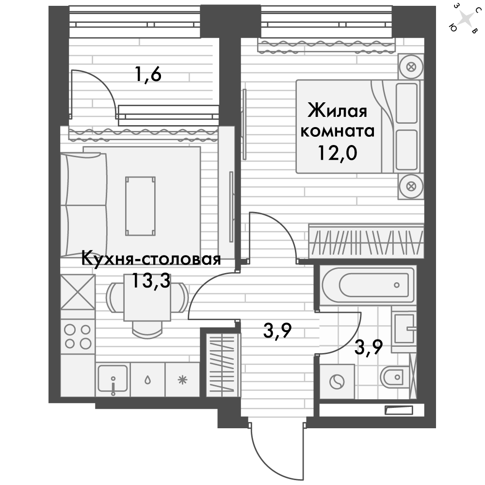 ЖК Философия, 2-комн кв 34,7 м2, за 13 408 096 ₽, 16 этаж