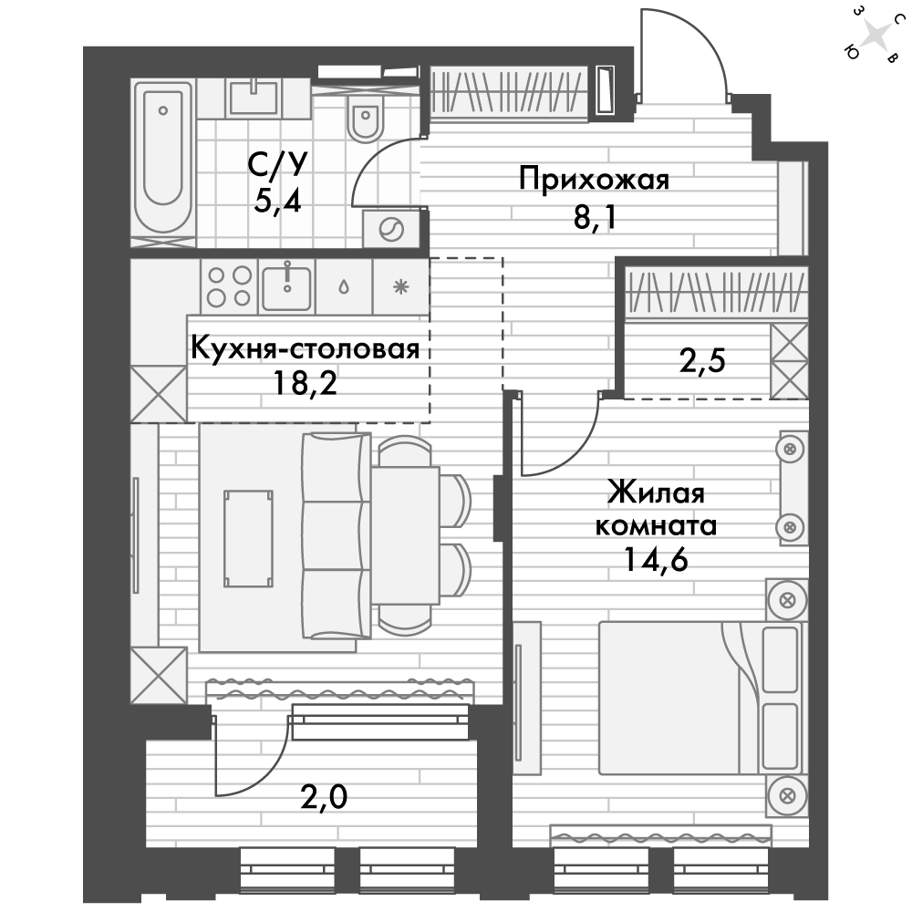 ЖК Философия, 1-комн кв 40,9 м2, за 13 105 464 ₽, 13 этаж