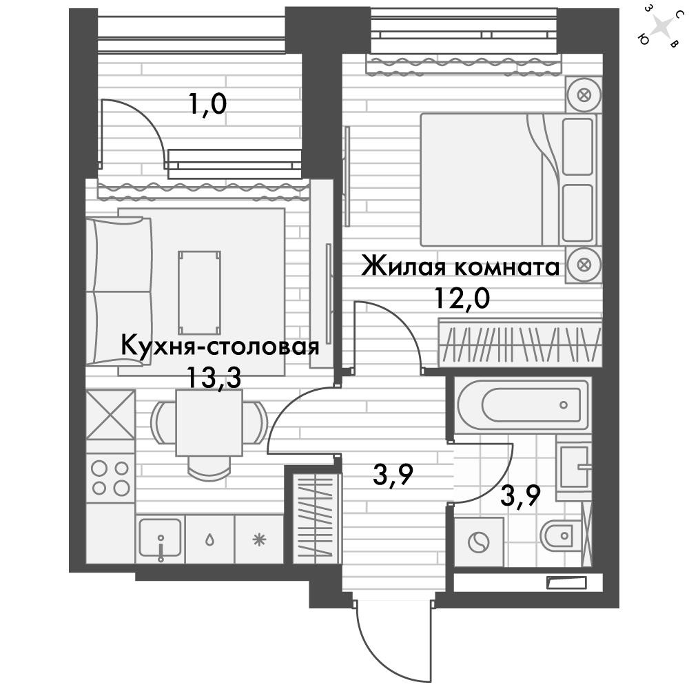 ЖК Философия, 1-комн кв 43,3 м2, за 13 039 016 ₽, 2 этаж