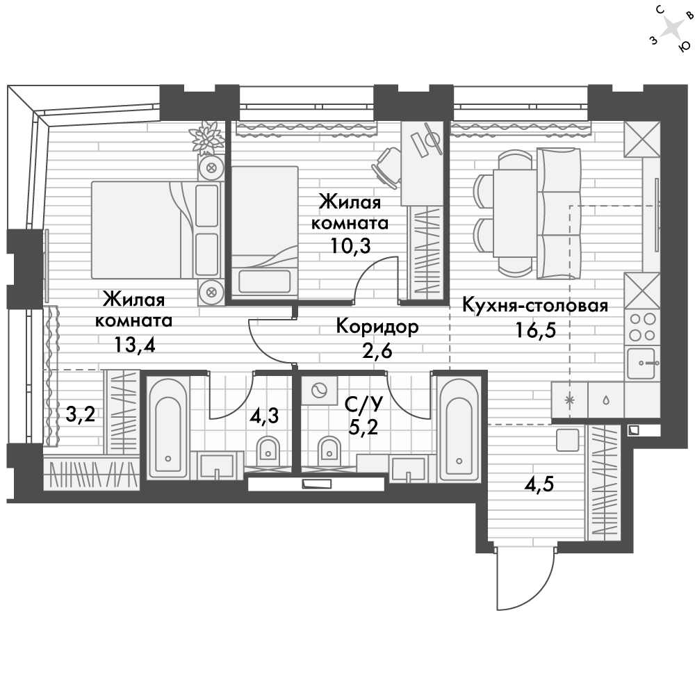 ЖК Философия, 2-комн кв 59,5 м2, за 13 925 064 ₽, 14 этаж