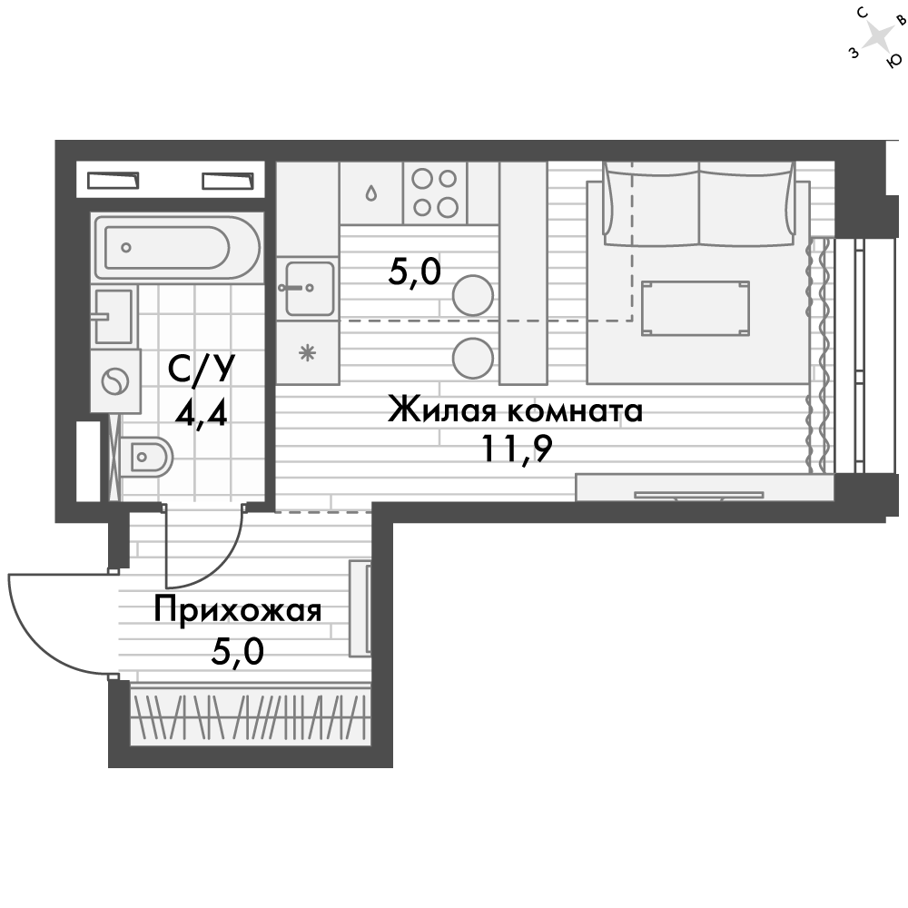 ЖК Философия, Студия 26,3 м2, за 10 060 013 ₽, 22 этаж