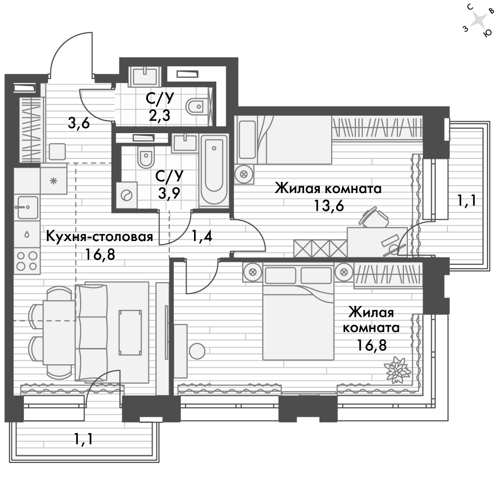 ЖК Философия, 1-комн кв 61,0 м2, за 12 472 726 ₽, 14 этаж