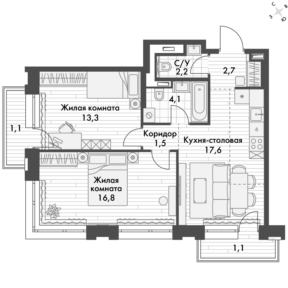 ЖК Философия, 2-комн кв 60,8 м2, за 13 839 841 ₽, 15 этаж