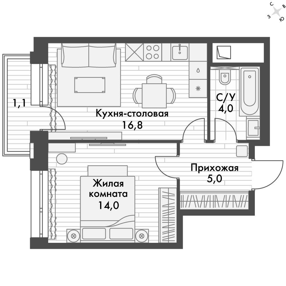 ЖК Философия, Студия 25,2 м2, за 9 762 757 ₽, 14 этаж