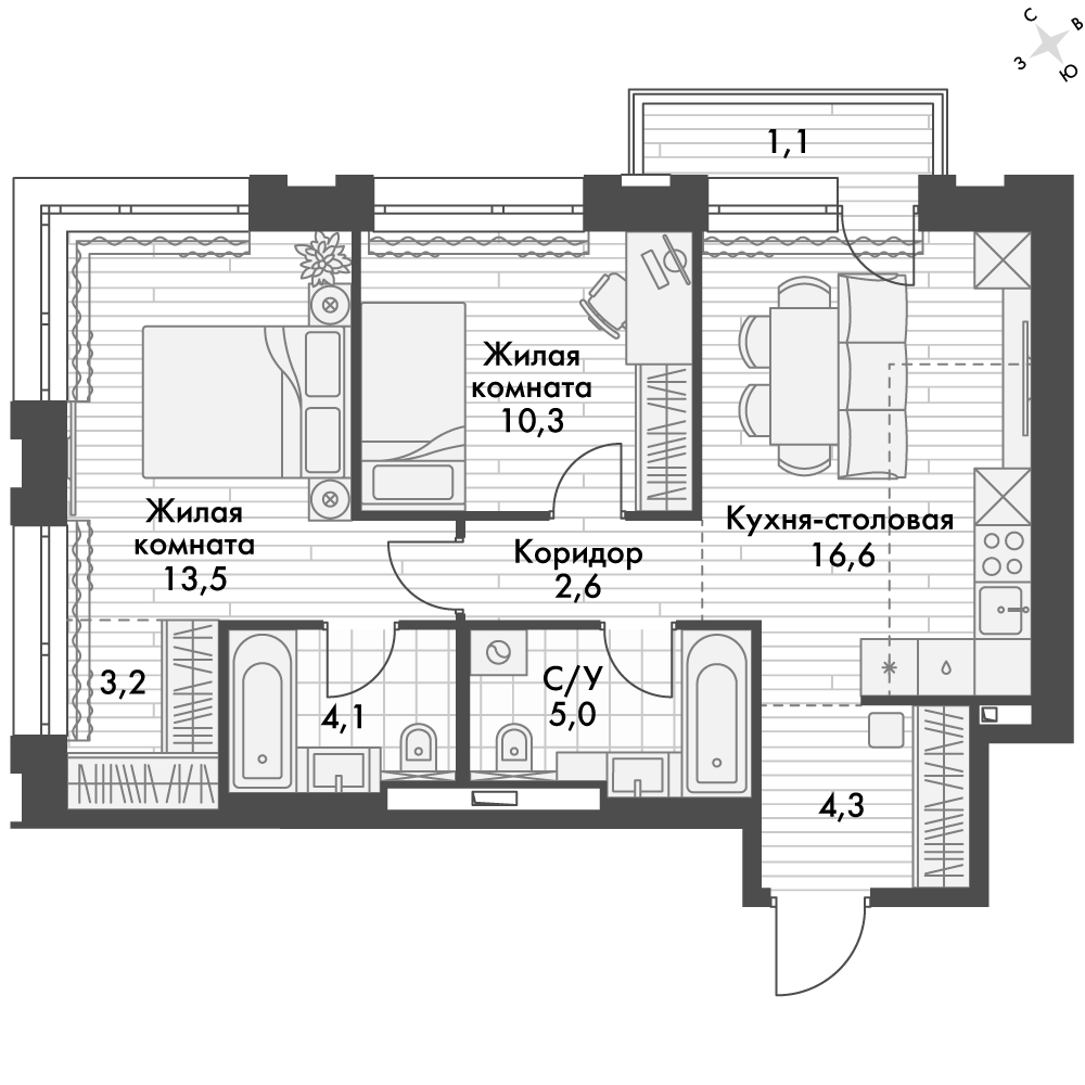 ЖК Философия, 1-комн кв 60,7 м2, за 13 932 653 ₽, 13 этаж