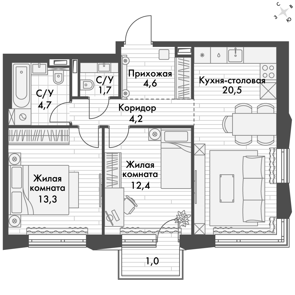 ЖК Философия, 3-комн кв 62,6 м2, за 22 600 606 ₽, 7 этаж