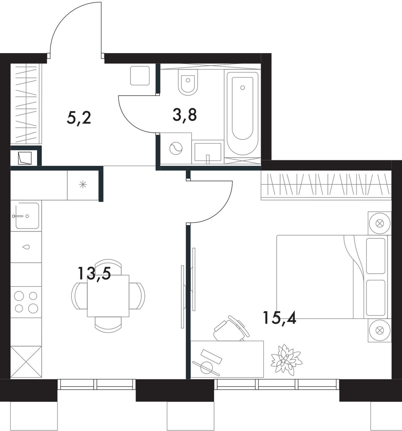 ЖК Флагман, 1-комн кв 37,9 м2, за 7 384 360 ₽, 13 этаж