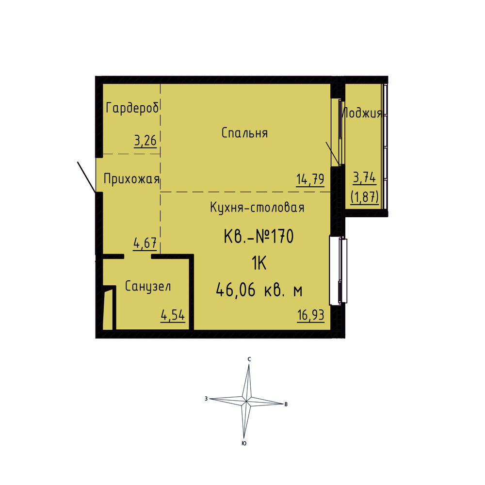 ЖК Формат, 1-комн кв 46,06 м2, за 6 891 880 ₽, 6 этаж