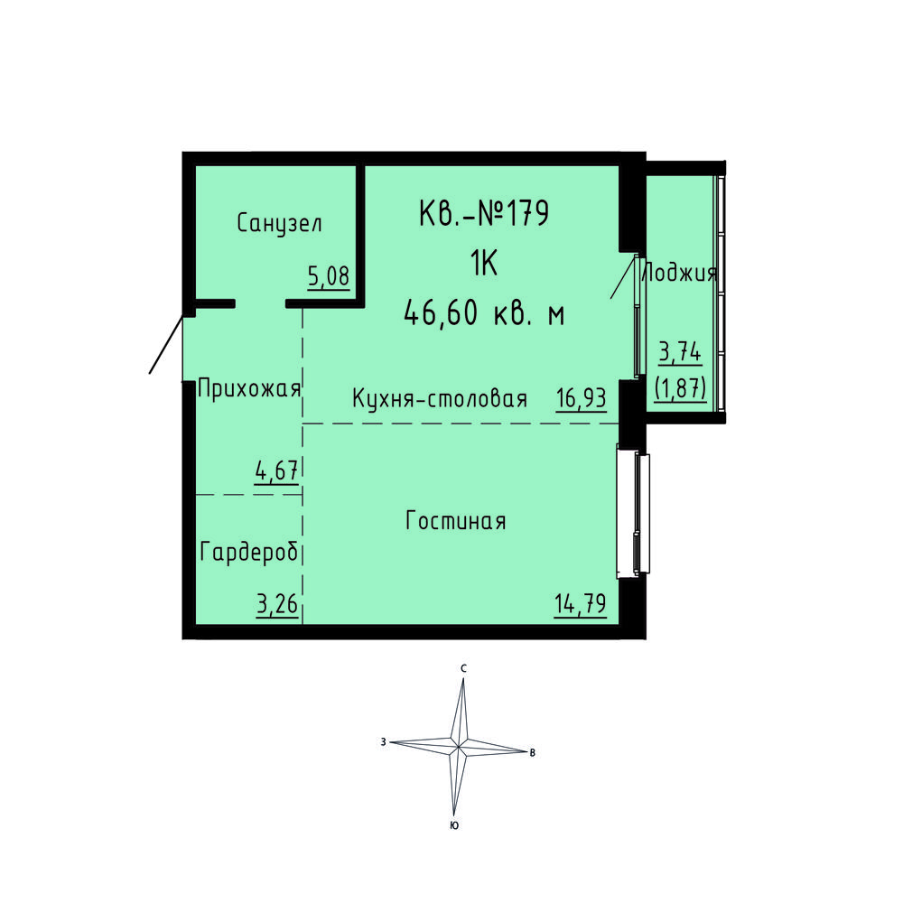 ЖК Формат, 1-комн кв 46,6 м2, за 6 866 930 ₽, 1 этаж