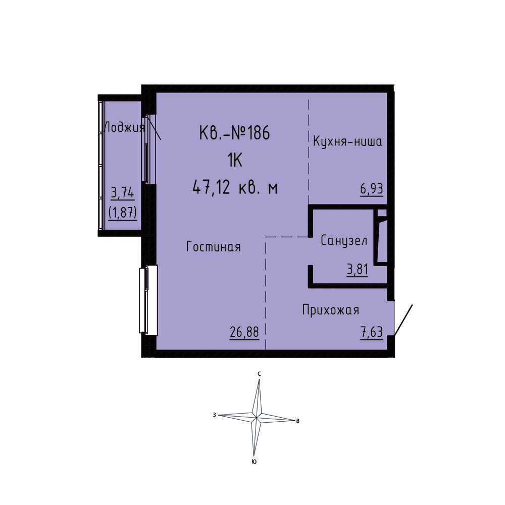 ЖК Формат, 1-комн кв 47,12 м2, за 7 084 116 ₽, 2 этаж