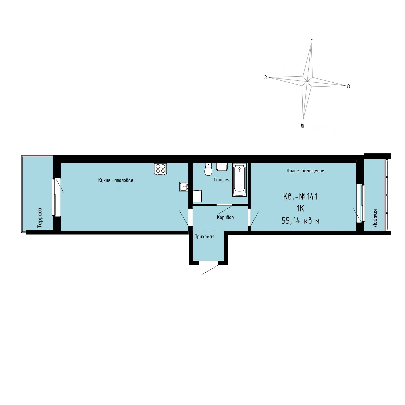 ЖК Формат, 1-комн кв 55,14 м2, за 8 546 700 ₽, 1 этаж