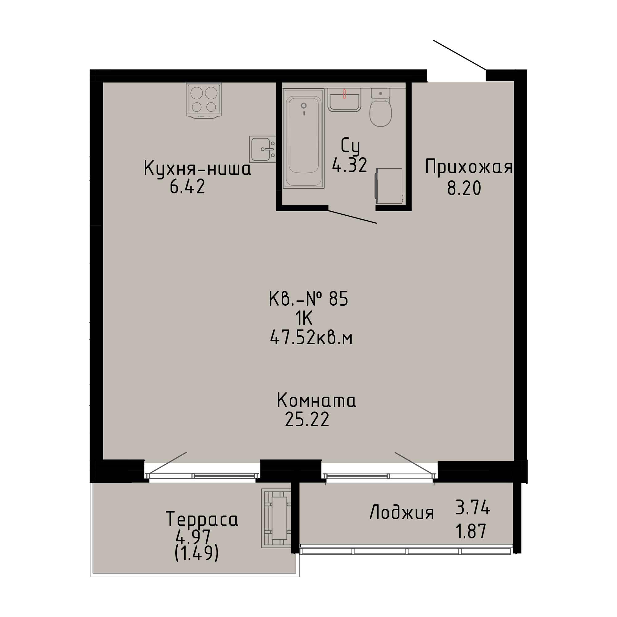 ЖК Формат, 1-комн кв 47,54 м2, за 8 116 300 ₽, 1 этаж