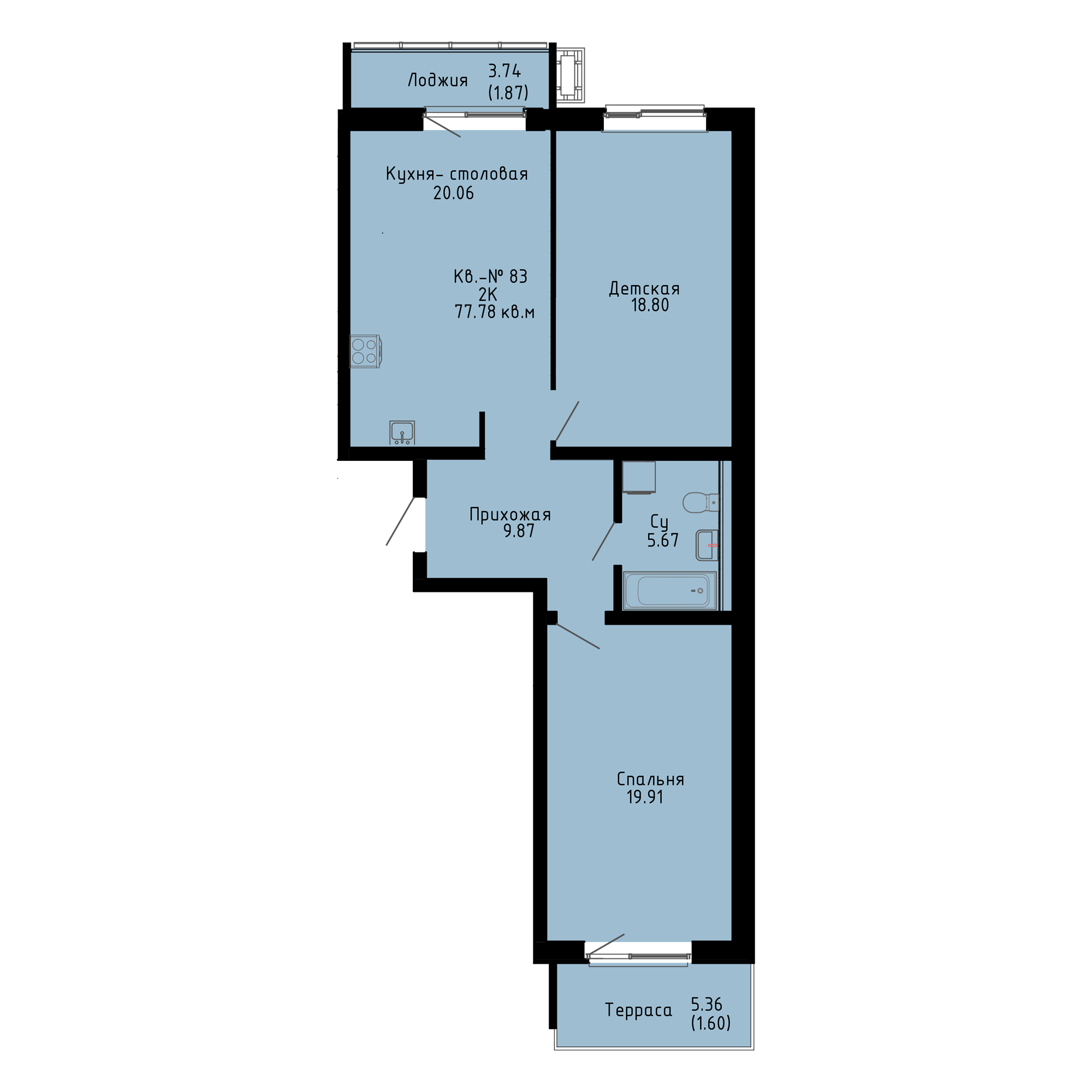 ЖК Формат, 2-комн кв 77,85 м2, за 11 712 000 ₽, 1 этаж