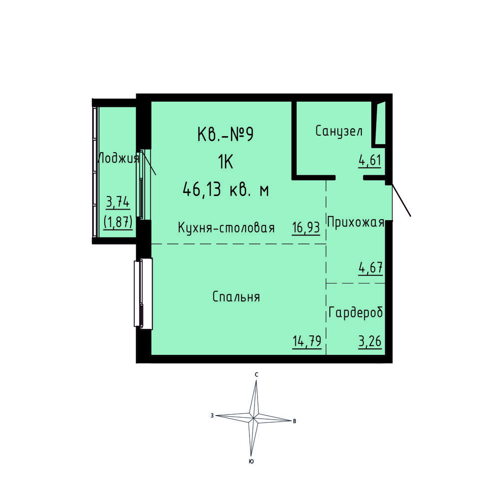 ЖК Формат, 1-комн кв 46,13 м2, за 6 936 845 ₽, 2 этаж