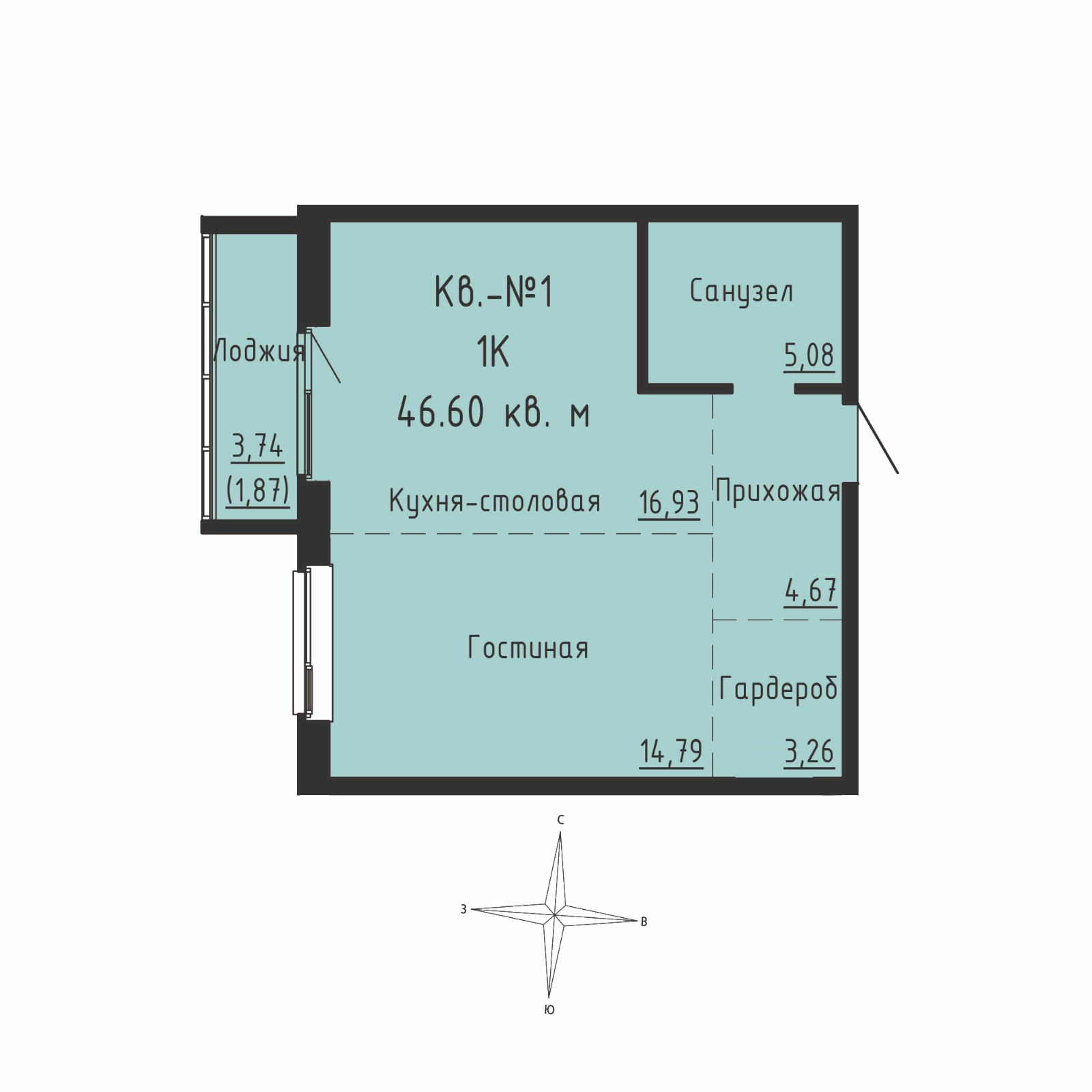 ЖК Формат, 1-комн кв 46,6 м2, за 6 866 930 ₽, 1 этаж