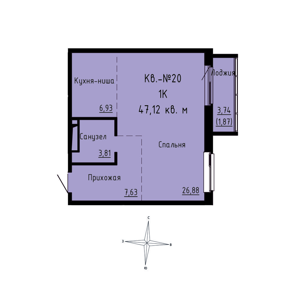 ЖК Формат, 1-комн кв 47,12 м2, за 6 954 520 ₽, 3 этаж