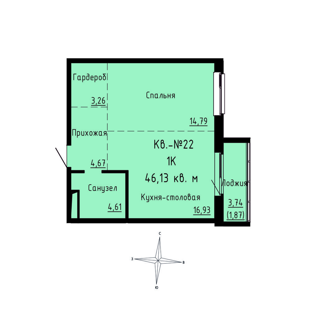 ЖК Формат, 1-комн кв 46,13 м2, за 6 809 980 ₽, 3 этаж